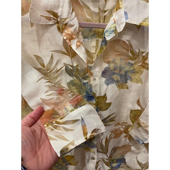 Elementz Sheer Floral Blouse 3/4 Sleeve Button Down Shirt Top Cream Size M - Picture 6 of 12